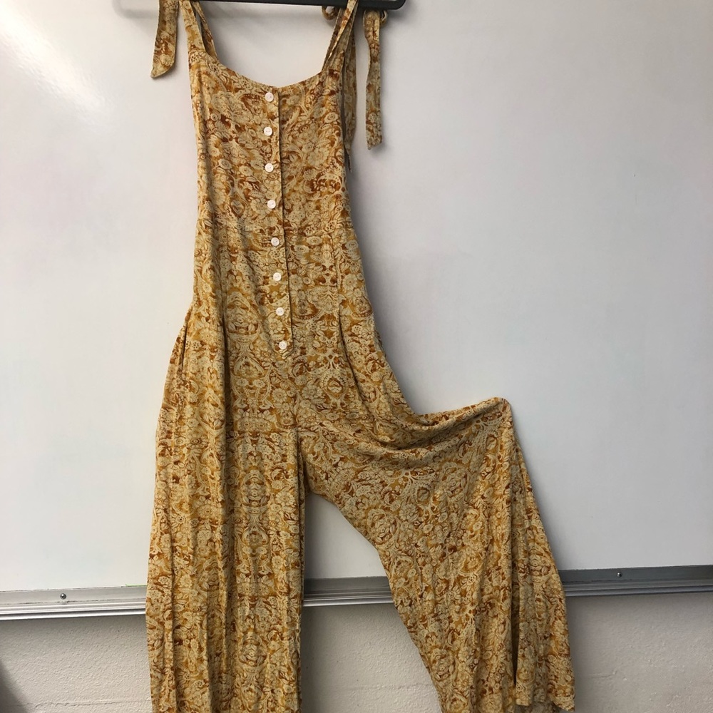 Free people mustard print jumpsuit